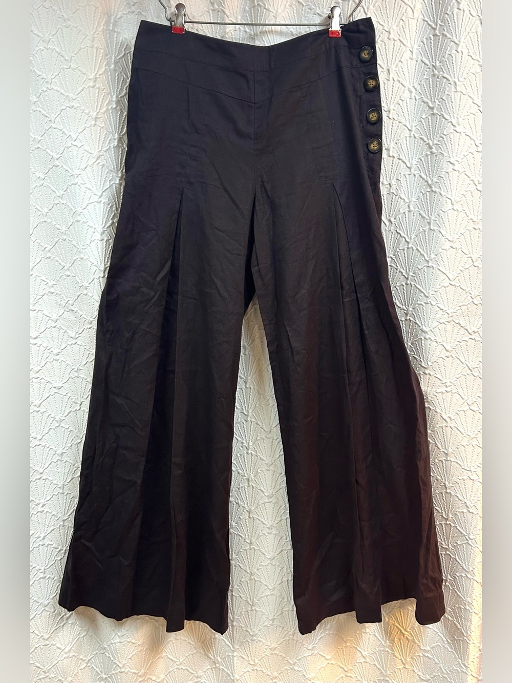 Anthropologie Elevenses Size 10 Dark Maroon Wide Leg Linen Blend pant